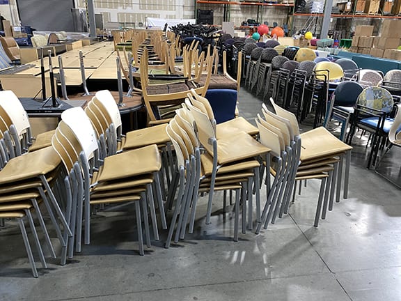 furniture staged in warehouse