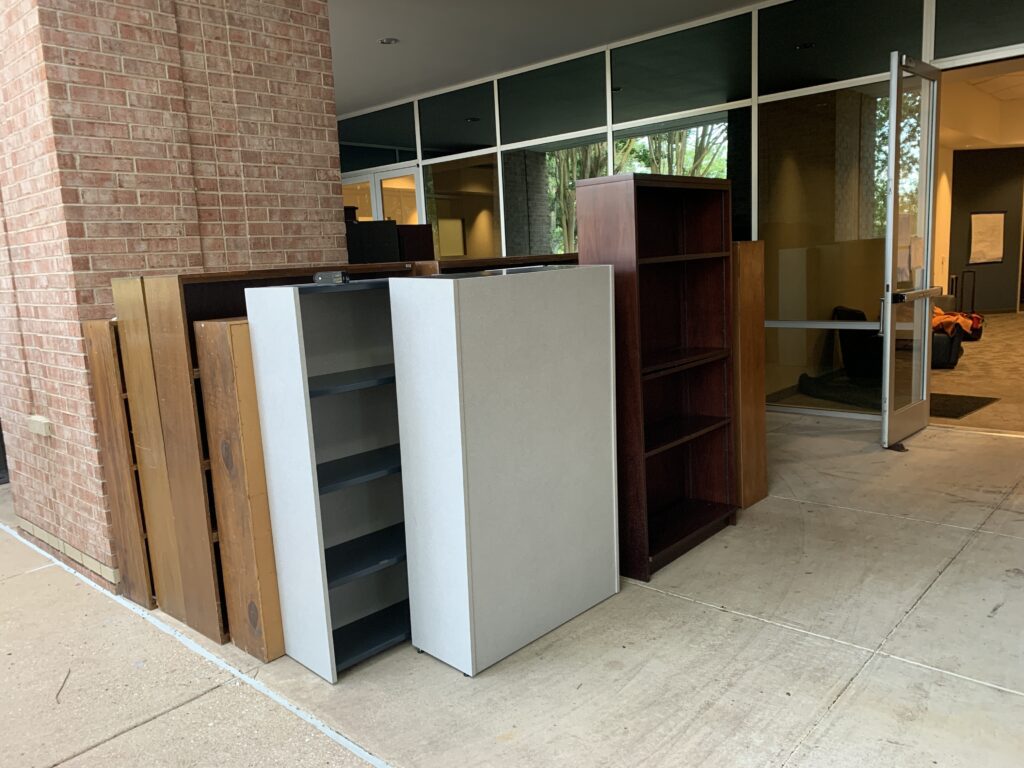 bookcases staged for loading
